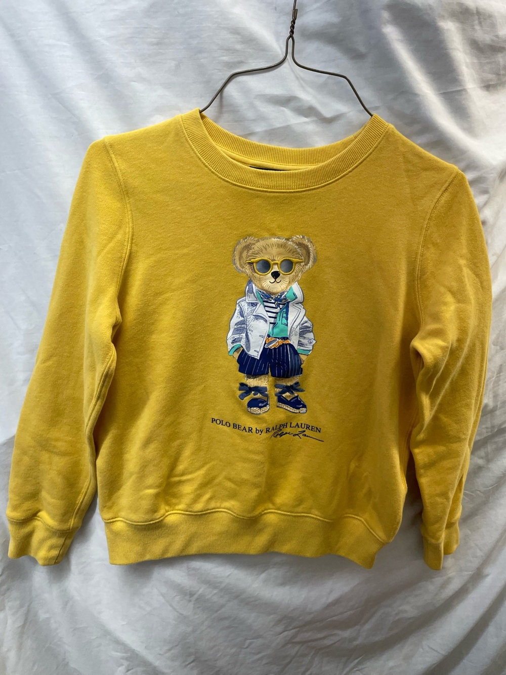 Ralph Lauren Yellow Polo Bear Crewneck Sweater boys sz 12-14